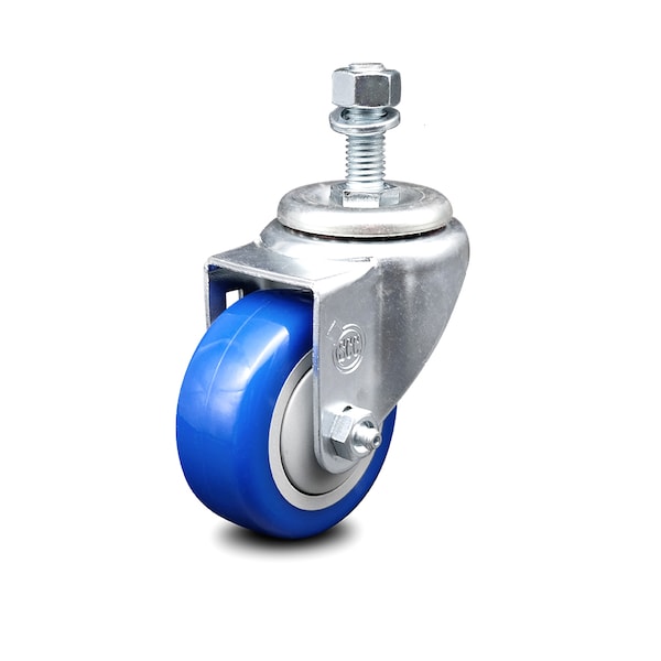 3 Inch Blue Polyurethane Wheel Swivel 1/2 Inch Threaded Stem Caster SCC
